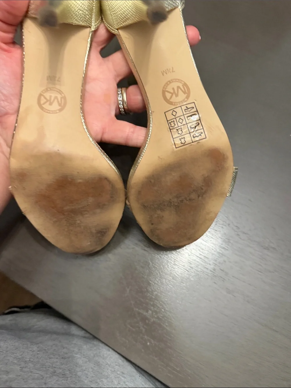 Michael Kors Metallic Gold T-Strap Heeled Sandals